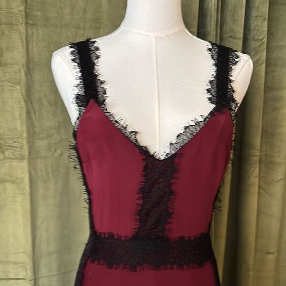 La Ligne 100% silk Elegant Burgundy and Black Lace maxi Dress, US0 - Picture 4 of 14